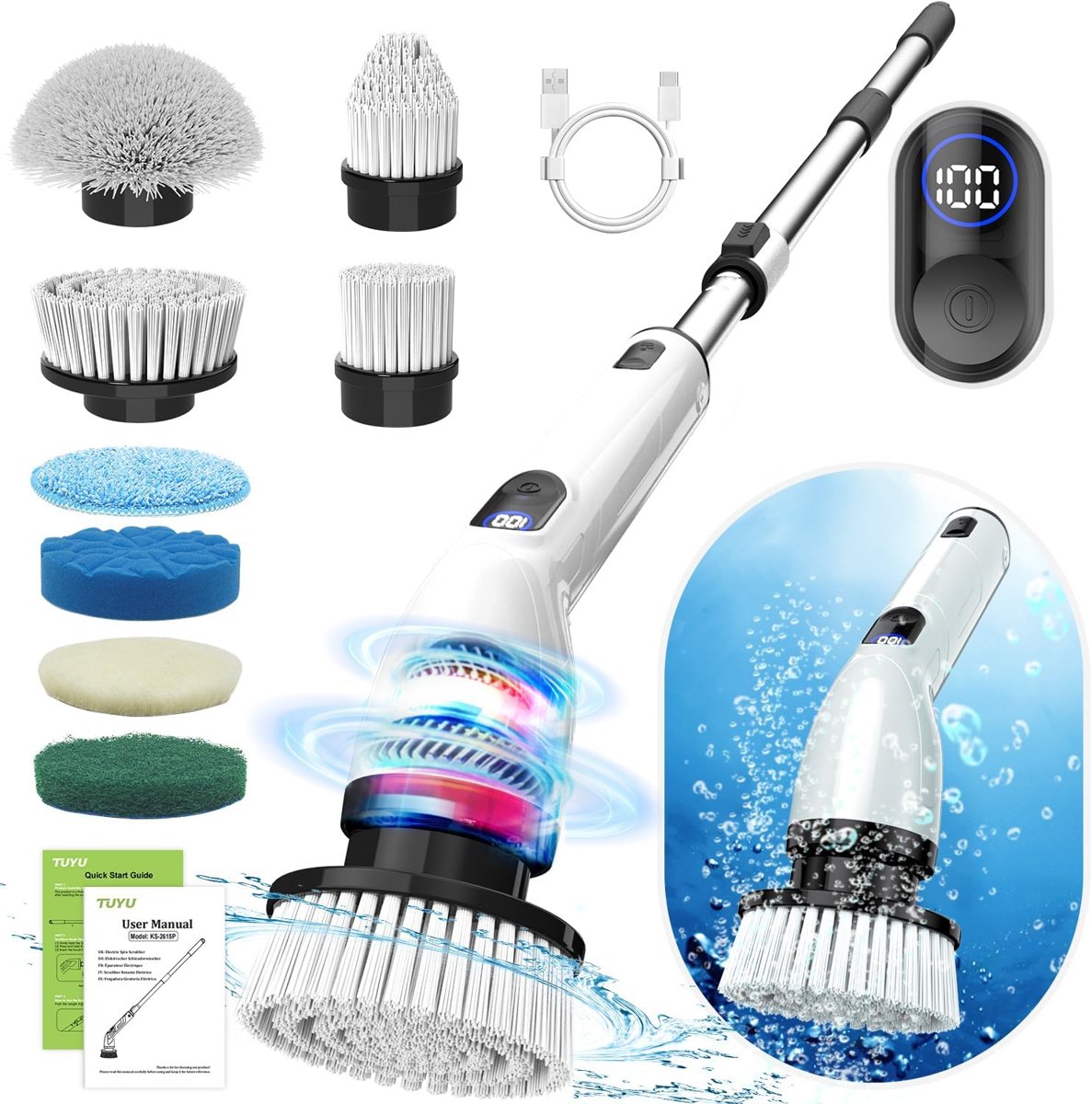 TUYU Electric Spin Scrubber with 4 Brush Heads, view 7